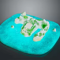 Island Architecture 3D Model With Green Vegetation Blue Water And Small Rocks