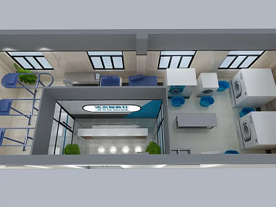 Modern Shopping Mall Store Interior With Counter Seating Plants And Bright Windows 3d model