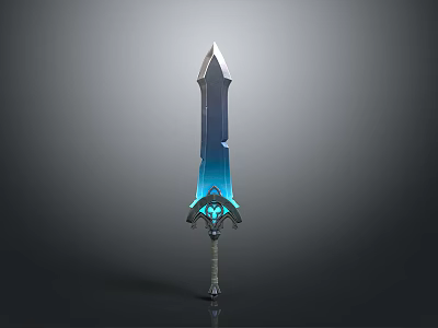 Fantasy Glowing Sword with Blue Luminous Blade and Intricate Decorative Hilt in Dark Background Setting 3d model
