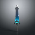 Fantasy Glowing Sword with Blue Luminous Blade and Intricate Decorative Hilt in Dark Background Setting