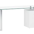 Modern Glass Top Desk With White Drawer Cabinet And Metal Frame