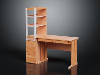 Practical Wooden Desk With Attached Bookshelf And Drawers For Home Office Study Use 3d model