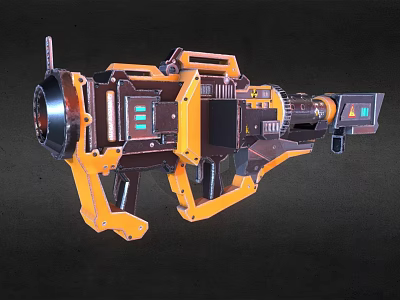 Sci Fi Large Weapon With Orange And Black Mechanical Design Barrel And Control Panel 3d model