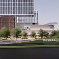 Modern Times China Plaza Landscape with Green Lawn Lush Trees and Tall Buildings