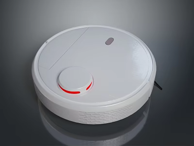 White Round Robotic Vacuum Cleaner With Top Button And Red Indicator Light 3d model