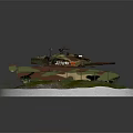 Military Tank Model With Camouflage Paint And Red Star Emblems On Grass Gravel Base