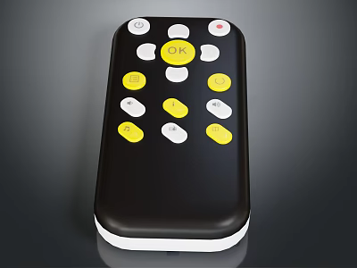 Television Remote Control With Black Body White And Yellow Buttons And Central OK Button Design 3d model