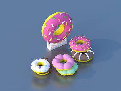 Assorted Colorful Donuts With Sprinkles Stacked And Stand On Blue Surface 3d model