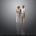 Elderly Couple Holding Hands Woman In White Dress With Bouquet Man In White Shirt