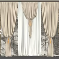 Beige Three Layer Curtains With Sheer Panel And Tiebacks For Interior Decoration