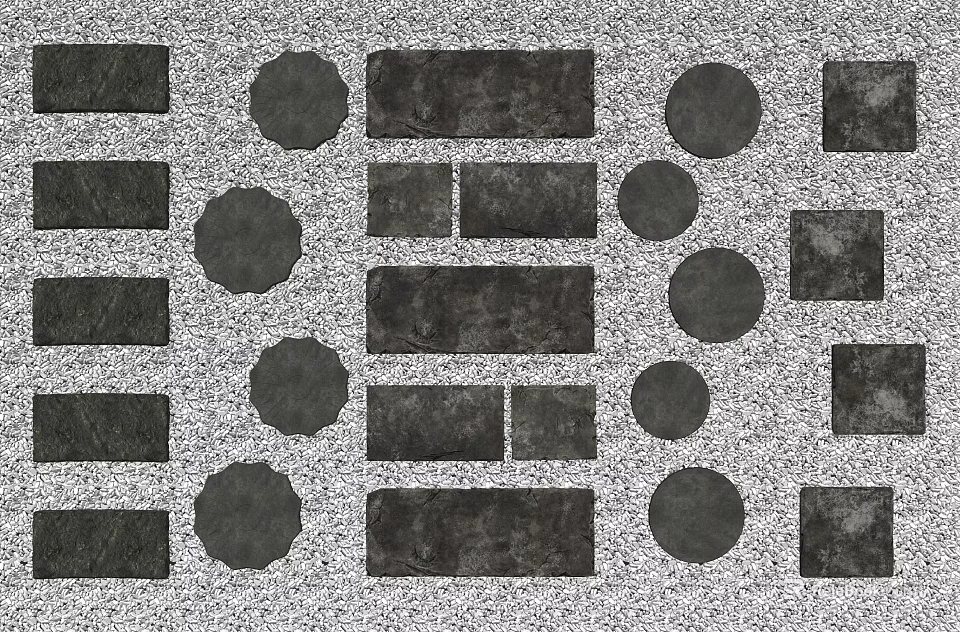 Garden Path Paving Featuring Circular and Rectangular Stone Slabs in Patterned Layout 3d model 