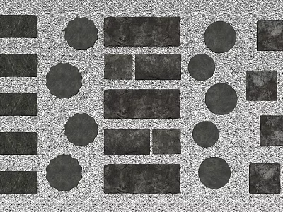 Garden Path Paving Featuring Circular and Rectangular Stone Slabs in Patterned Layout 3d model