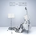 Wooden Cello And Art Supplies With Sheet Music On Music Stand