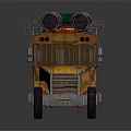 Rusty Old Yellow Bus Loaded with Multiple Barrels and Boxes on Roof 3d model