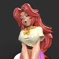 Detailed 3D Game and Movie Character With Long Pink Hair White Top and Yellow Bow