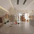 Modern Clothing Store Interior With Fashion Display Clothes Racks Cashier Counter And Green Plants