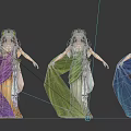 Classical Women in Colorful Flowing Robes with Leaf Wreath Headpieces Standing in Different Poses
