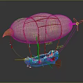 Vintage Styled Water Vehicle With Airship Balloon Bird Beak Front Propeller And Hull