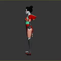 Woman in Red and Green Traditional Kimono with Black Arm Sleeves and Hair Accessory