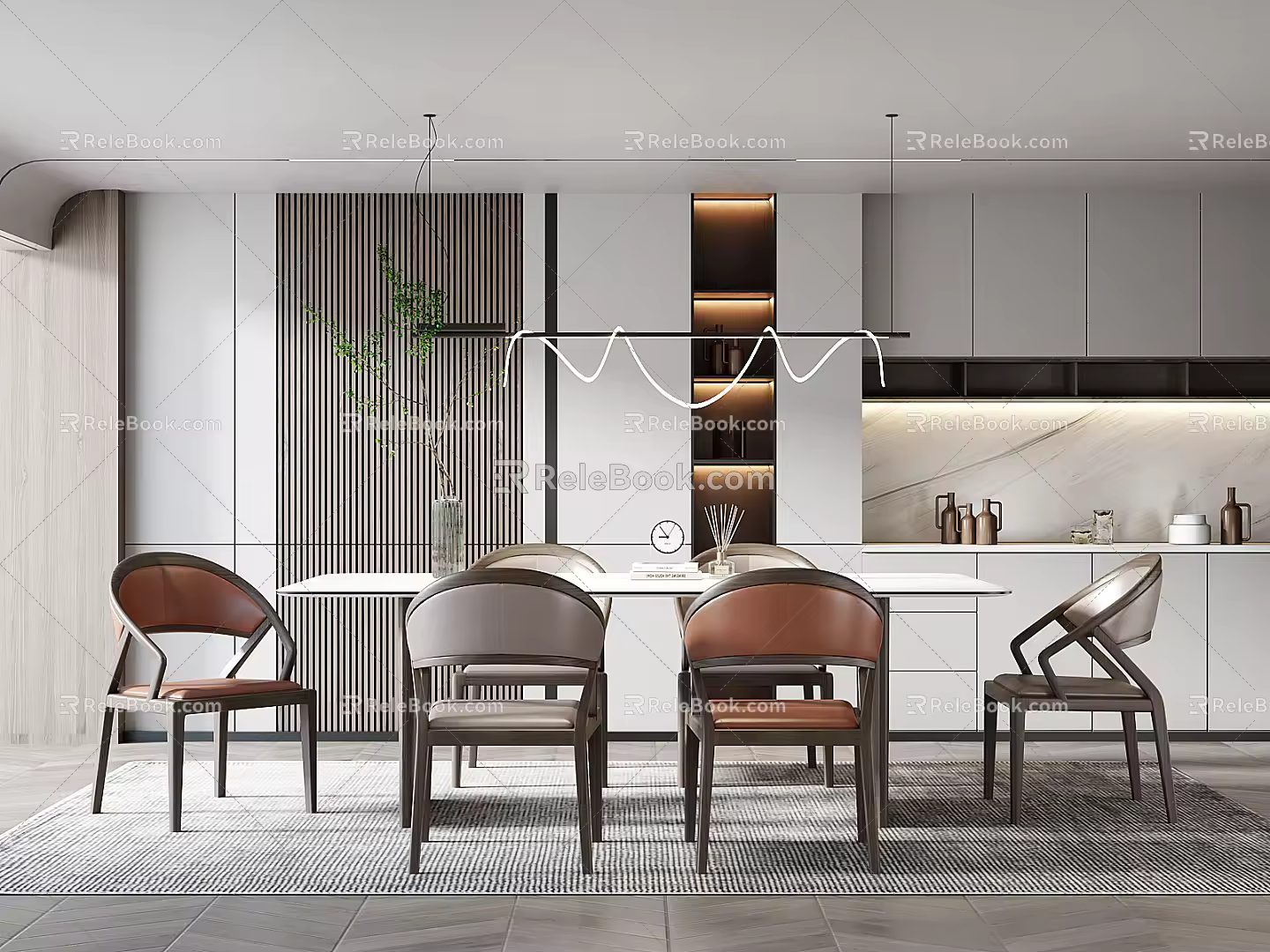 Modern Dining Table and Chair Combination 3d model