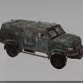 Camouflaged Military Vehicle with Armored Body and Heavy Duty Off Road Tires for Tactical Operations