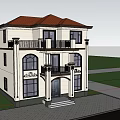 Two Story White Exterior Detached Villa With Black Window Frames Balcony And Green Trees