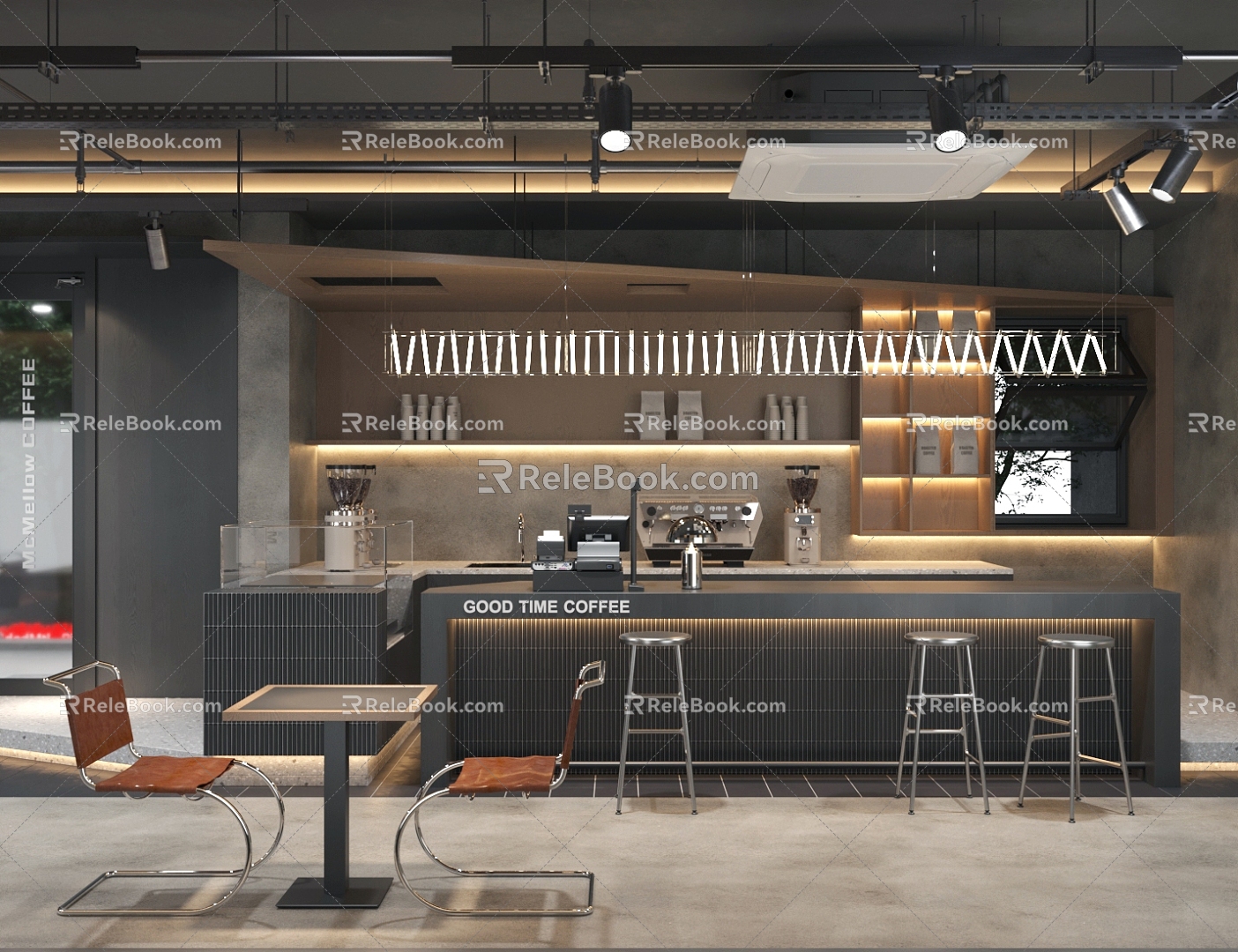 Modern Industrial Cafe Milk Tea Shop Coffee Shop Operator Milk Tea Shop Workbench Cashier Front Desk Coffee Table and Chair 3d model