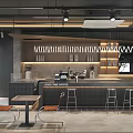 Modern Industrial Cafe Interior Design With Coffee Bar Counter Machines And Tables Chairs Warm Lighting