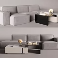Modern Gray Sectional Sofa With Coffee Table Books And Decorative Flowers 3d model