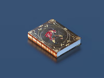 Decorative Hardcover Book With Gold Star Accents And Red Central Design On Dark Background 3d model