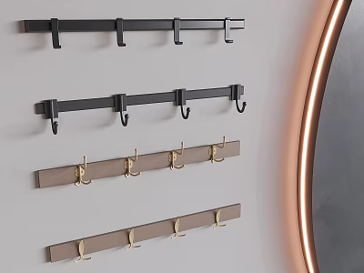 Modern Wall Mounted Hooks With Various Metal Designs And Black Gold Accents 3d model