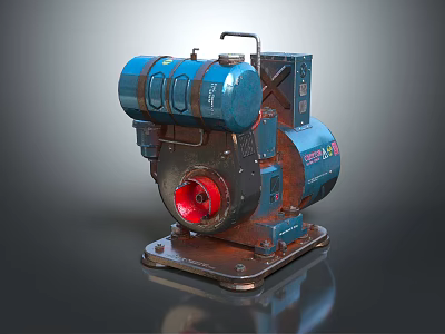 Industrial Blue Compressor Equipment With Red Component And Metal Base 3d model