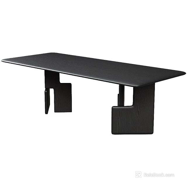 Modern Black Long Dining Table With Unique Geometric Legs And Minimalist Design 3d model 