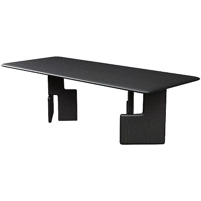 Modern Black Long Dining Table With Unique Geometric Legs And Minimalist Design 3d model