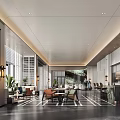 Modern Hotel Lobby Interior Featuring Marble Flooring Reception Desk And Green Plants