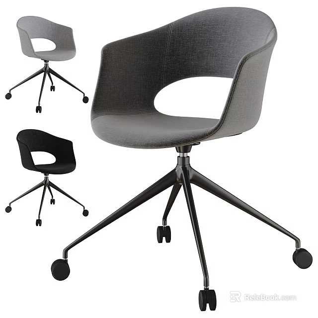 Modern Table And Chair Set Featuring Gray Black Chairs With Wheel Base And Simple Design 3d model 