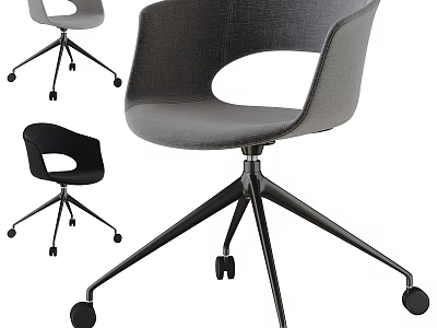 Modern Table And Chair Set Featuring Gray Black Chairs With Wheel Base And Simple Design 3d model