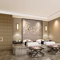 Spa Sauna Interior Design With Comfortable Lounge Chairs Oval Decorative Paintings And Wall Lamps