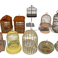 Decorative Ornament Set With Various Wooden And Bamboo Birdcages For Home Decoration