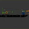 Industrial Ship Working Deck With Green Crane Blue Containers And Wooden Logs