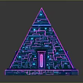 Neon Purple Blue Pyramid Structure With Circuit Patterns And Reflective Base