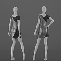 Fashion Mannequins Wearing Silver And Black Asymmetric Dresses In Different Poses