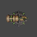 Wooden Telescope Like Mechanical Device With Green Tubes Circular Base And Yellow Components