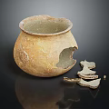 Broken Ceramic Furniture Piece With Damaged Pot And Scattered Fragments