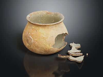 Broken Ceramic Furniture Piece With Damaged Pot And Scattered Fragments 3d model