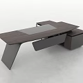 Modern Office Desk With Dark Brown Wooden Tabletop Metal Frame Sleek Design And Storage Drawers