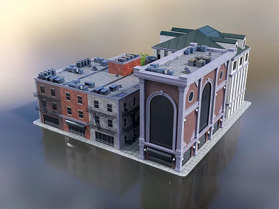 Classic Detached Villa Featuring Red Brick Walls Green Roof And Arched Windows Design 3d model