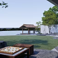 Modern Townhouse Exterior With Waterfront Greenery Stone Landscaping And Trees