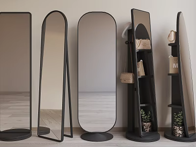 Stylish Floor Mirrors With Arched Round Base And Shelf Designs For Home Decor 3d model