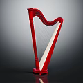 Elegant Red Harp Musical Instrument With Classic Design And Wooden Frame